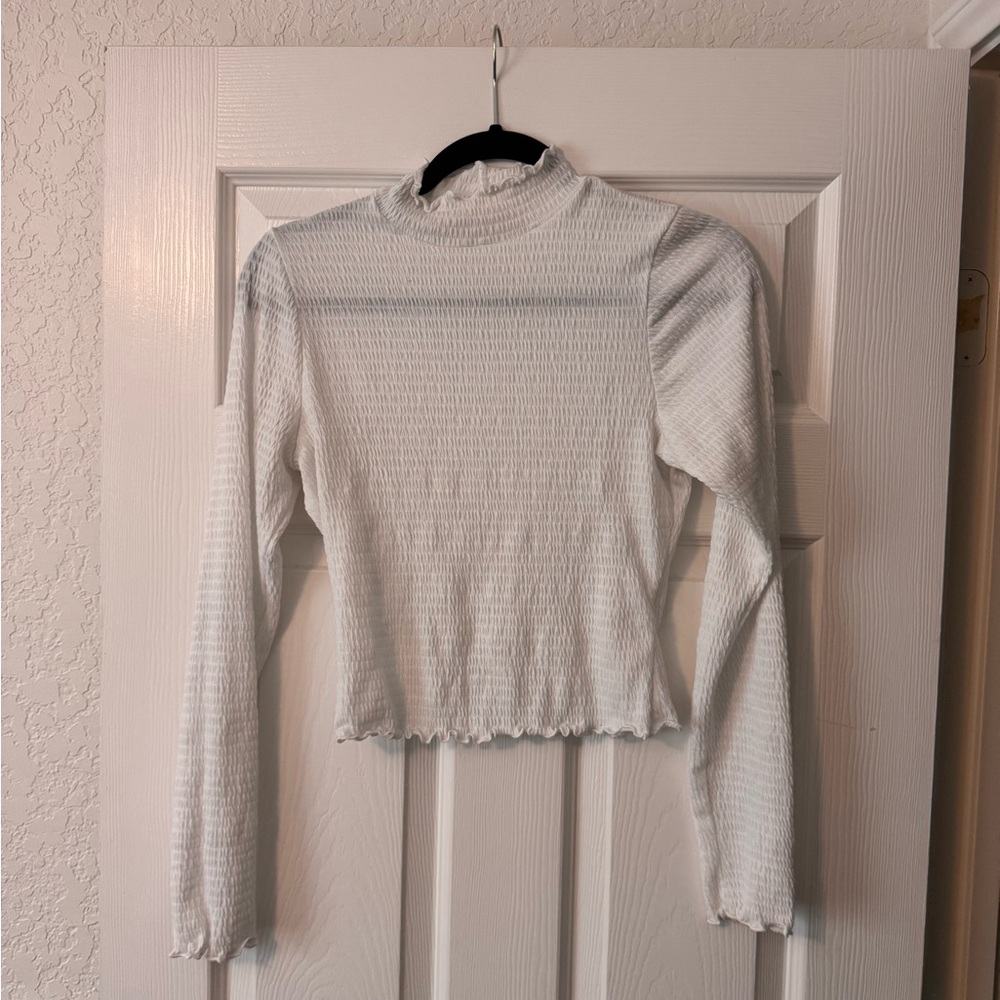 Altar'd State White Smocked Long Sleeve Top